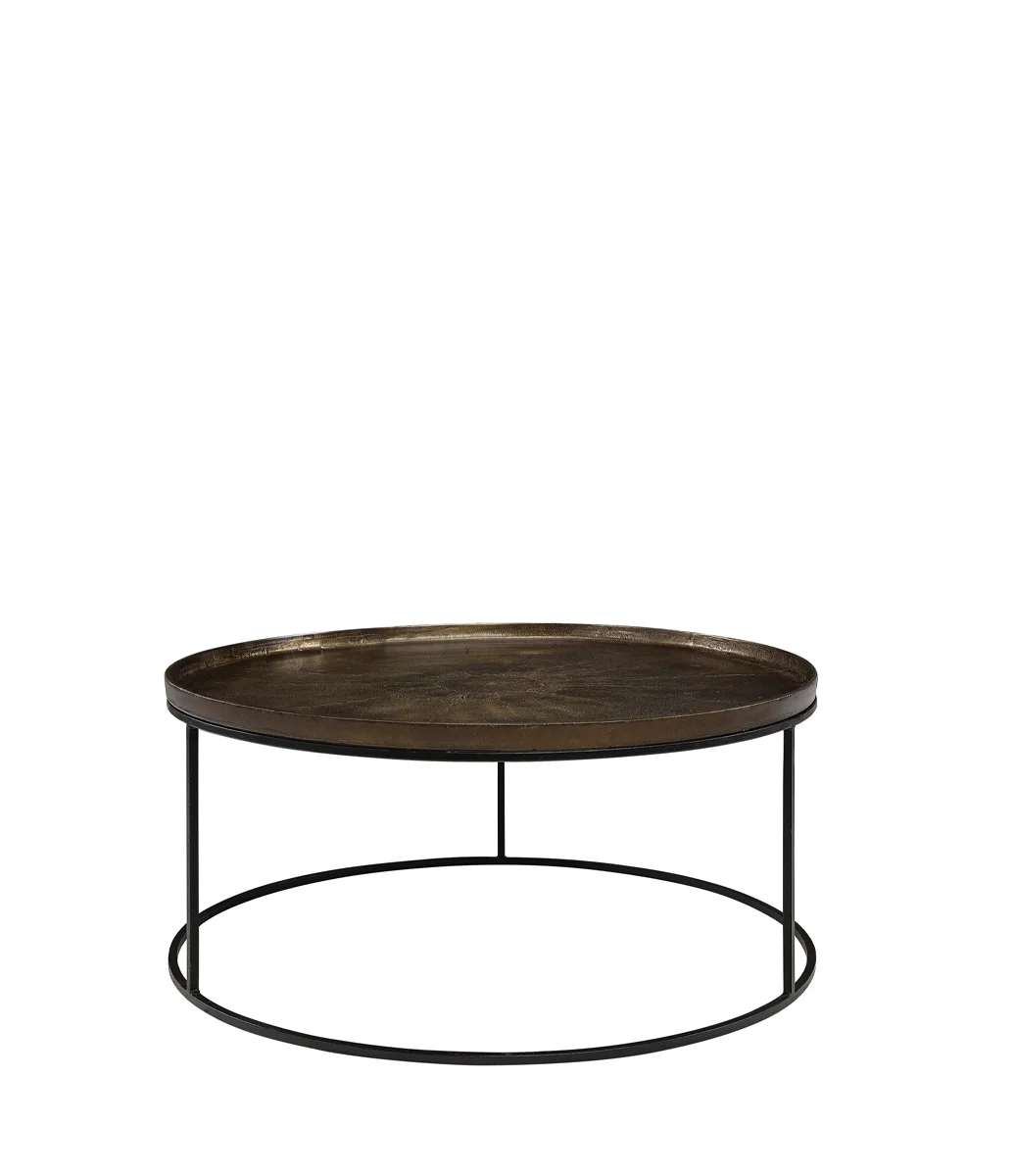 Unikt soffbord i vintage brass och svart metallram