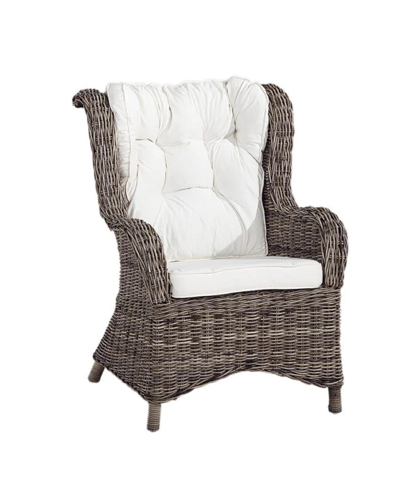 gråbrun rottingfåtölj wingchair