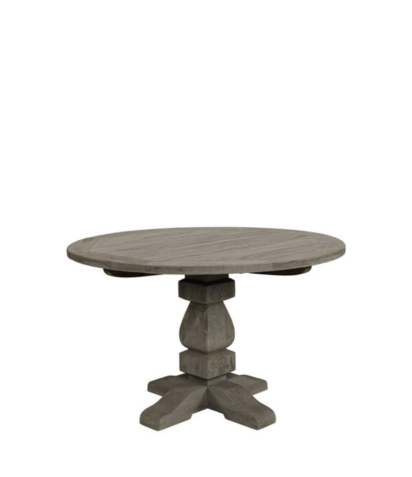 Runt bord i betong med klassiskt utformat bordsben